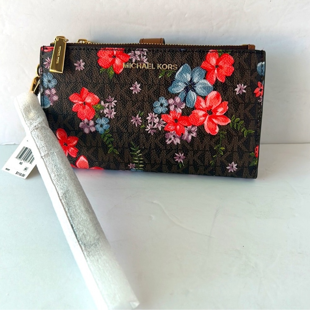 Michael Kors Floral Brown MK Print Wallet NWT in MK Gift Box - Picture 3 of 7